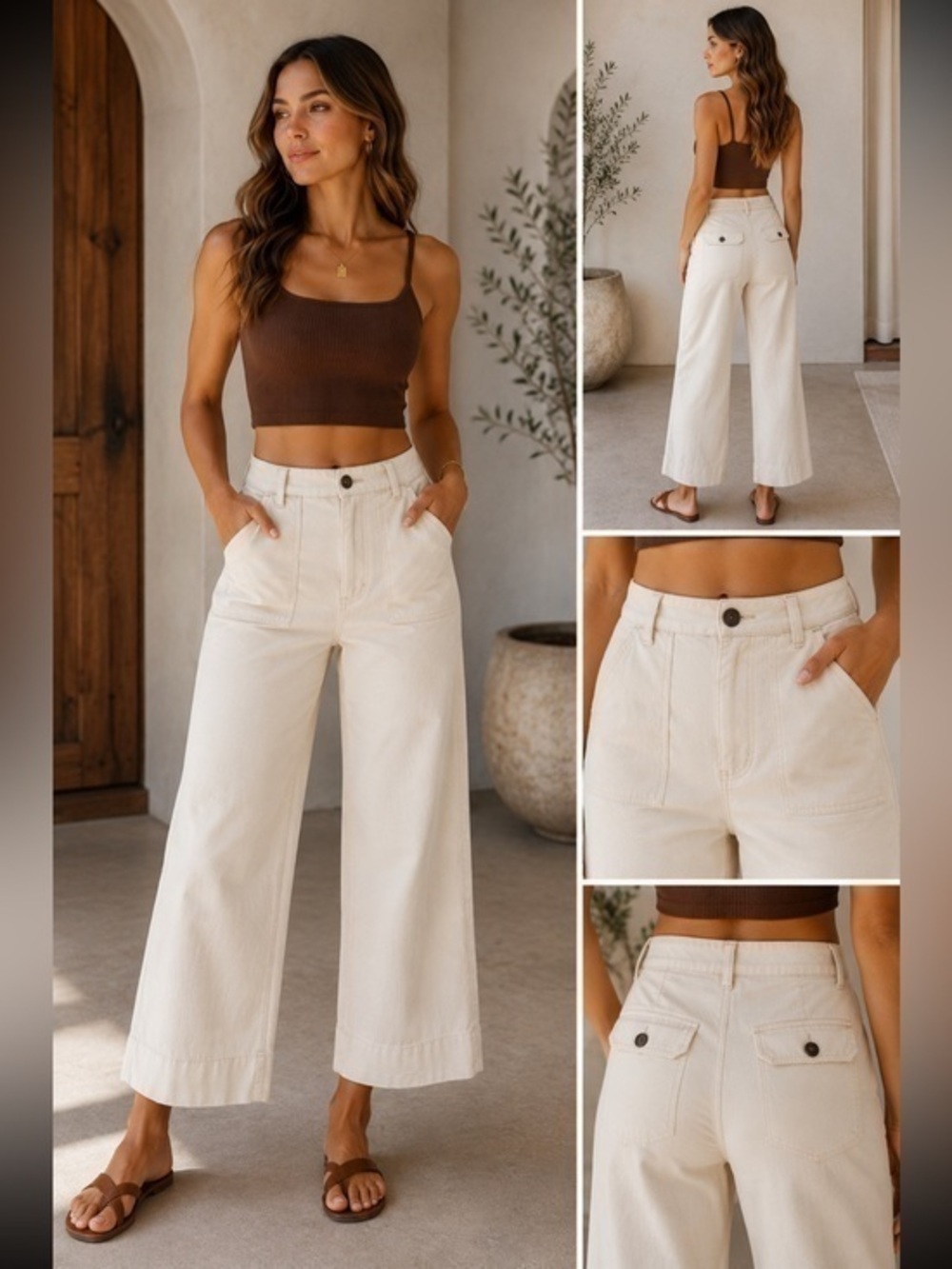 High Rise Cropped Workwear Goodthreads Cream Utility Wide Leg Pants